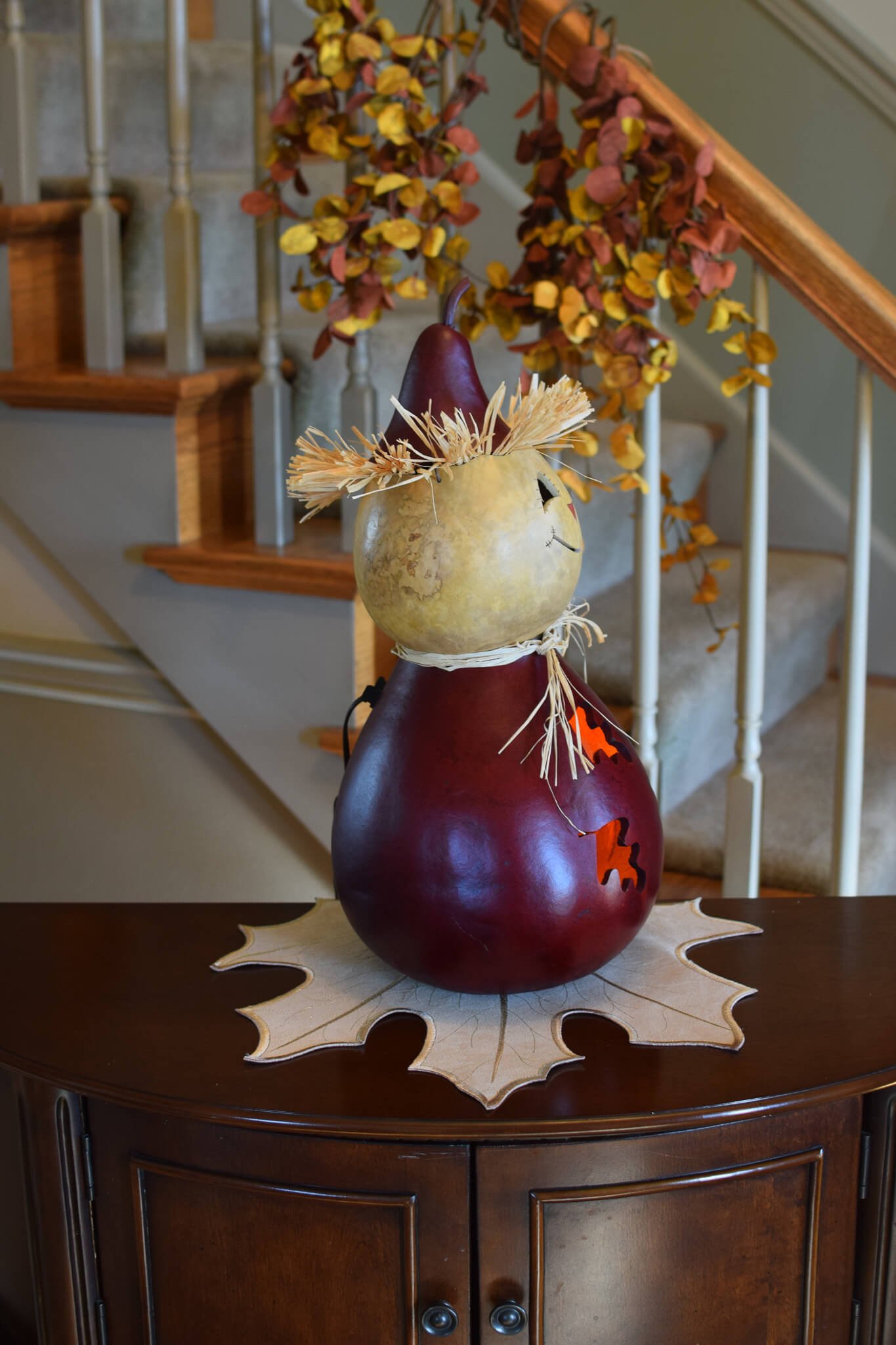 Warehime Extra Large Lit Scarecrow Gourd Side View at Meadowbrooke Gourds. 