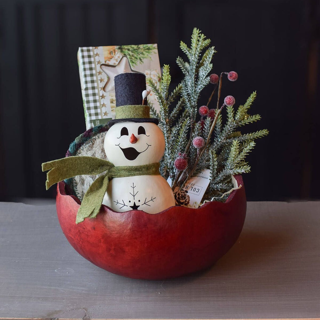 Meadowbrooke Snowman Gourd Gift Basket at Meaadowbrooke Gourds. 