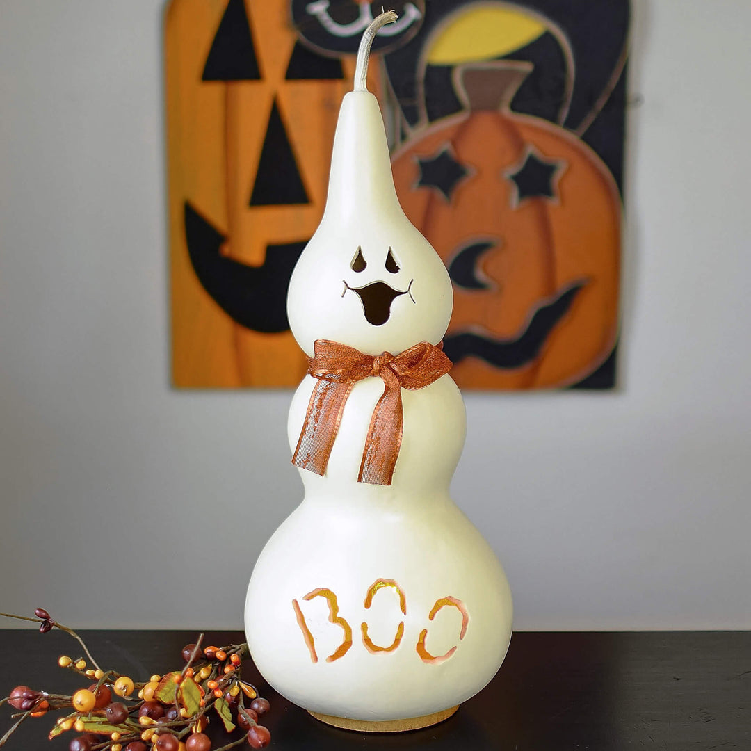 Jake the ghost lit gourd at Meadowbrooke Gourds