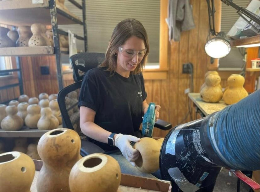 Crafter at work at Meadowbrooke Gourds