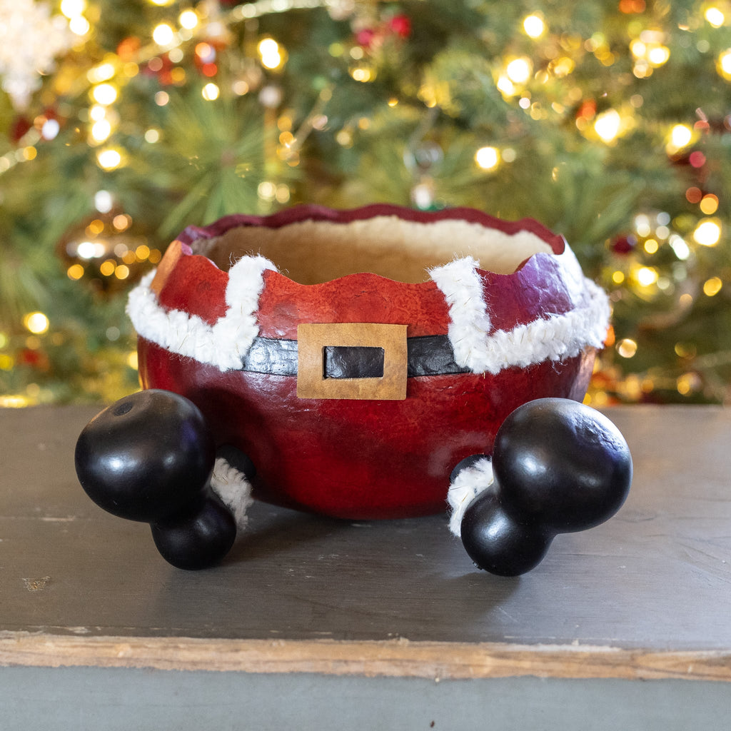 Santa Pants decorative gourd bowl for Christmas by Meadowbrooke Gourds