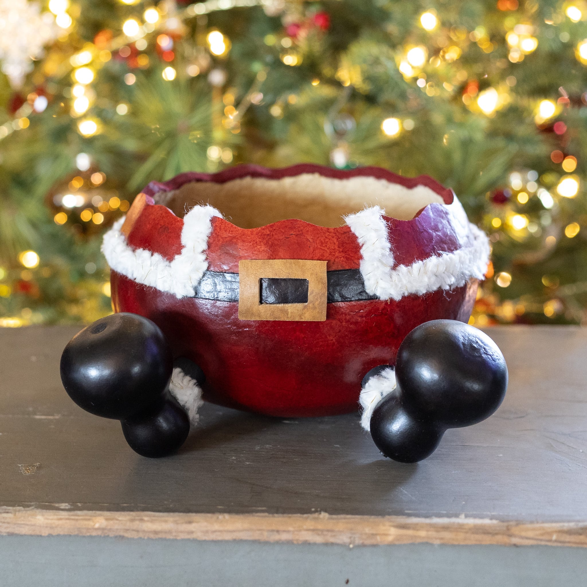 Santa Pants decorative gourd bowl for Christmas by Meadowbrooke Gourds