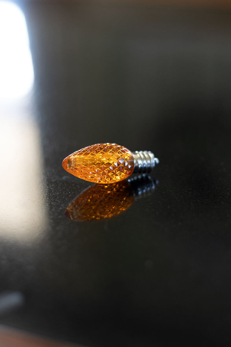 Orange LED Light Bulb at Meadowbrooke Gourds. 