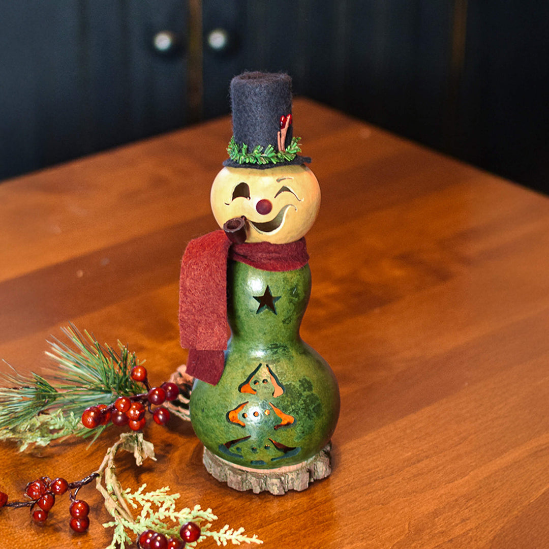 Pinewood Miniature Snowman Gourd at Meadowbrooke Gourds. 