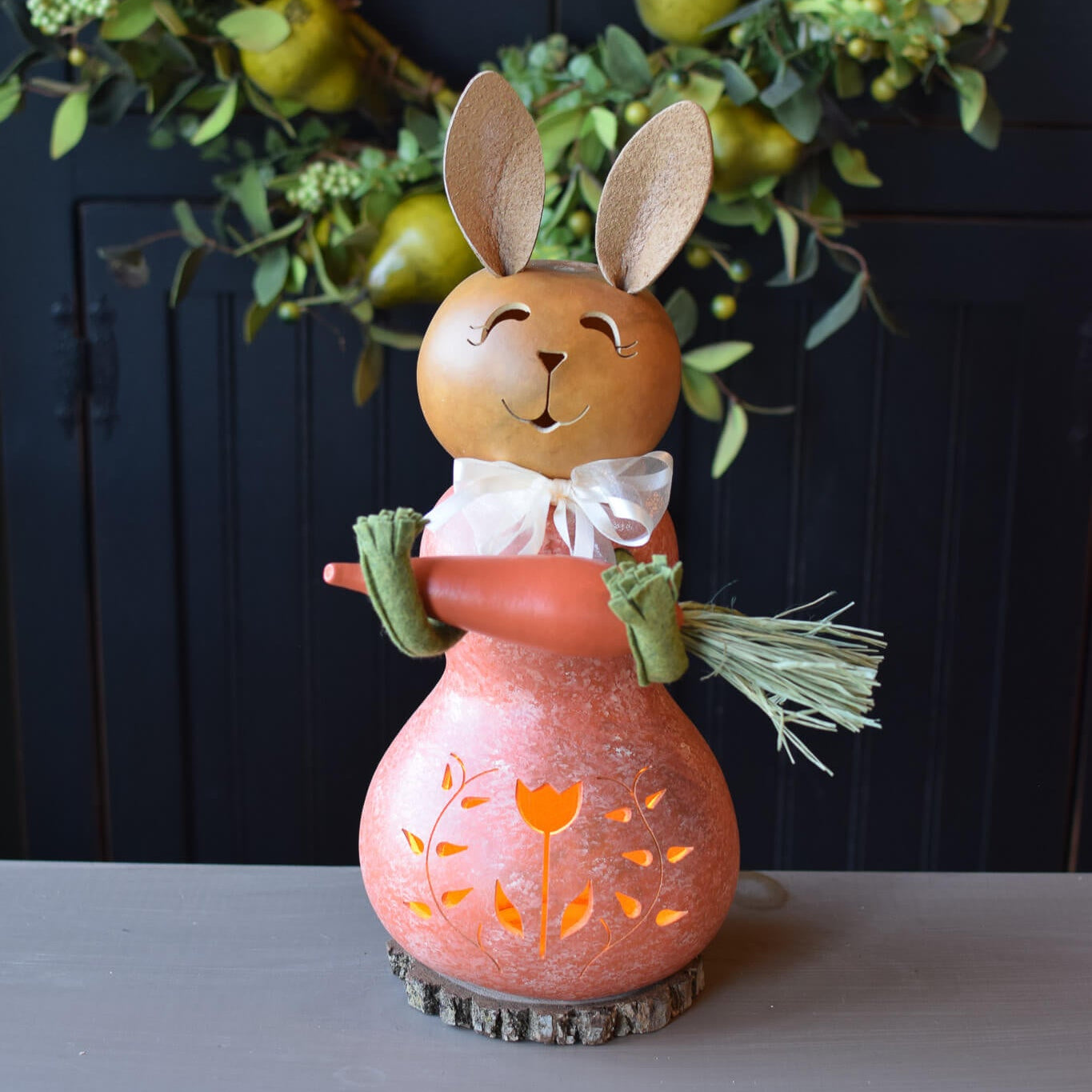  Raggedy-roo Bunnyラグディルー バニー うさぎ Handcrafted Willow Orange Bunny Gourd Luminary — Easter Decor