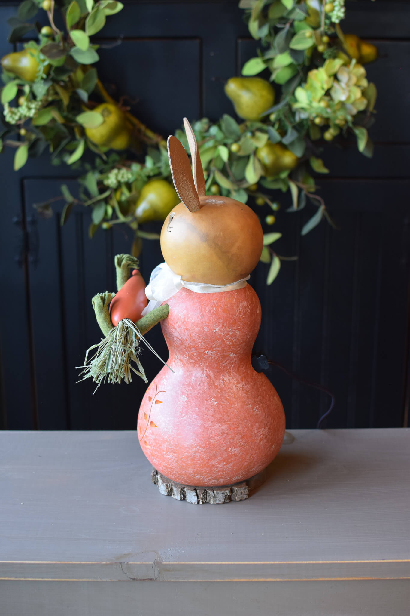  Raggedy-roo Bunnyラグディルー バニー うさぎ Handcrafted Willow Orange Bunny Gourd Luminary — Easter Decor