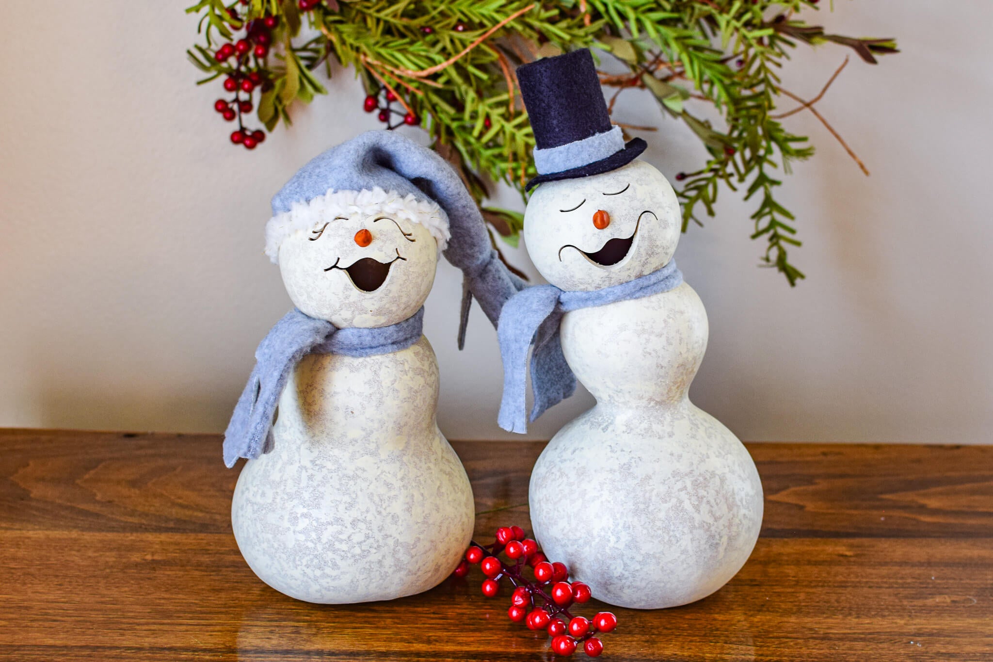 Frostworth Snowman - Winter hand-crafted gourd design by Meadowbrooke Gourds