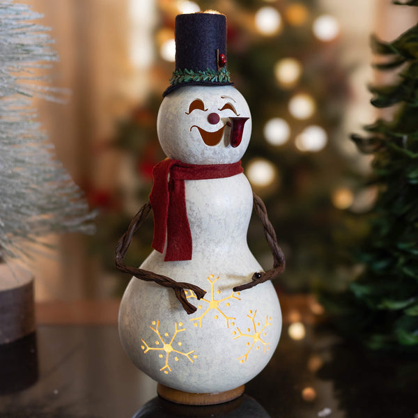Blizzard - Medium Hand-Crafted Snowman Gourd Luminary