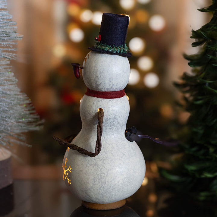 Blizzard Medium Lit Snowman Gourd - Side View at Meadowbrooke Gourds. 