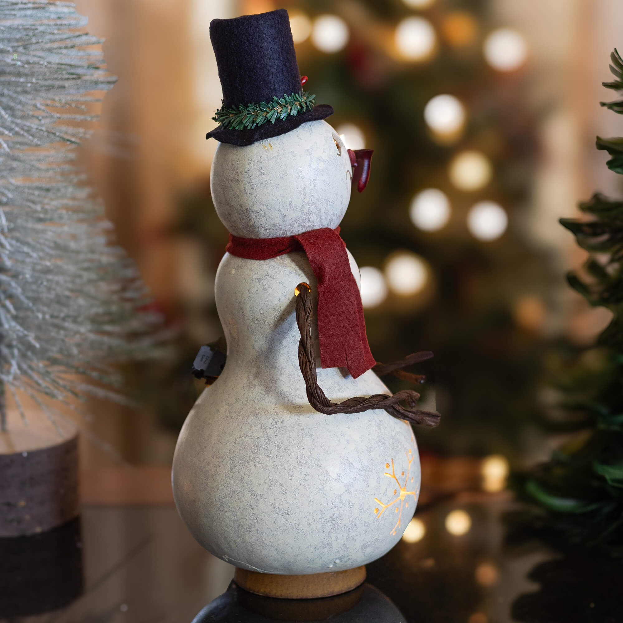 Blizzard Medium Lit Snowman Gourd -Side View at Meadowbrooke Gourds. 