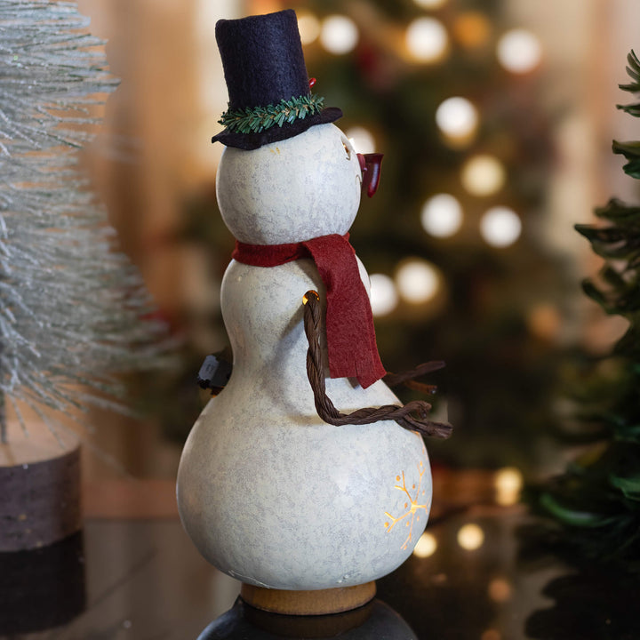 Blizzard Medium Lit Snowman Gourd -Side View at Meadowbrooke Gourds. 