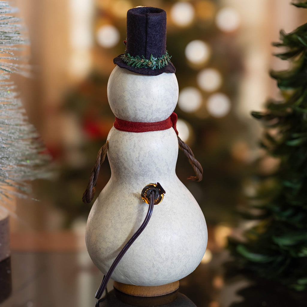 Blizzard Medium Lit Snowman Gourd - Back View at Meadowbrooke Gourds. 