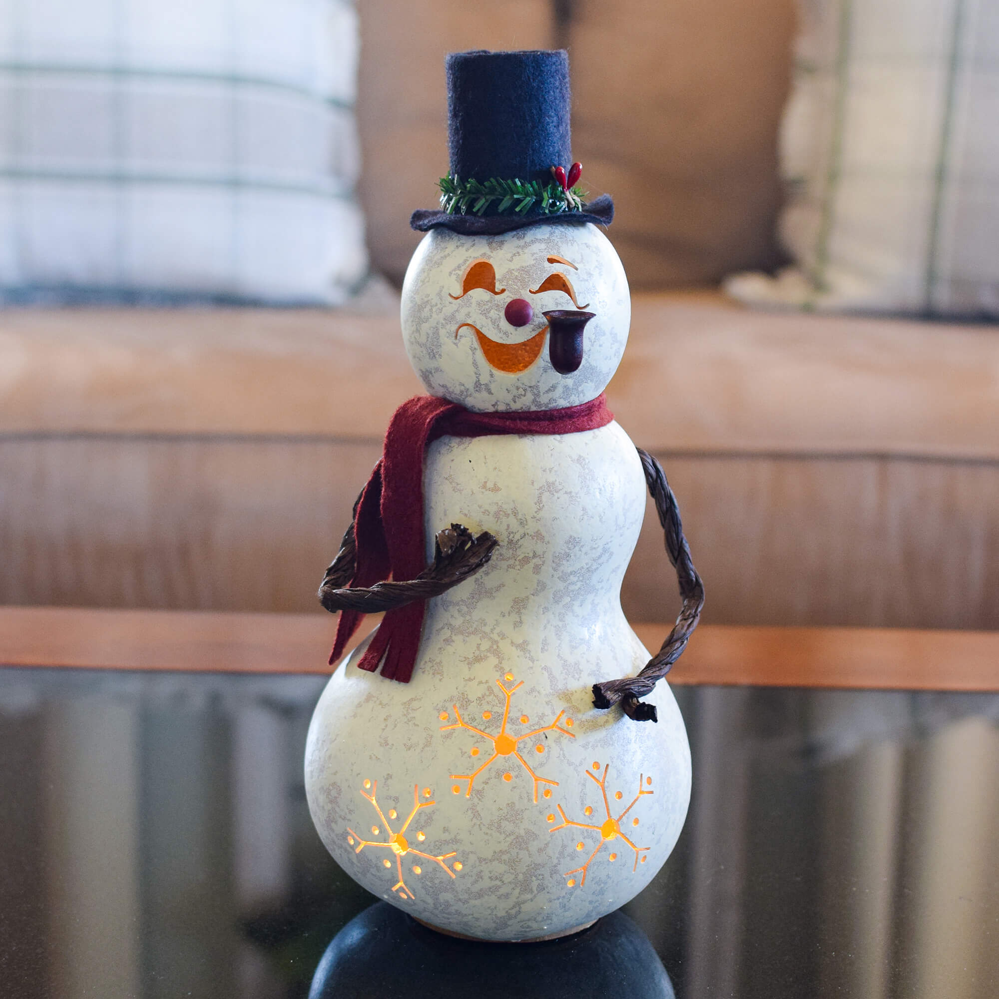 Blizzard Medium Lit Snowman Gourd at Meadowbrooke Gourds. 