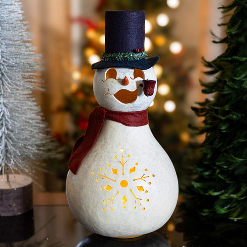 Blizzard Large Lit Snowman Gourd at Meadowbrooke Gourds. 