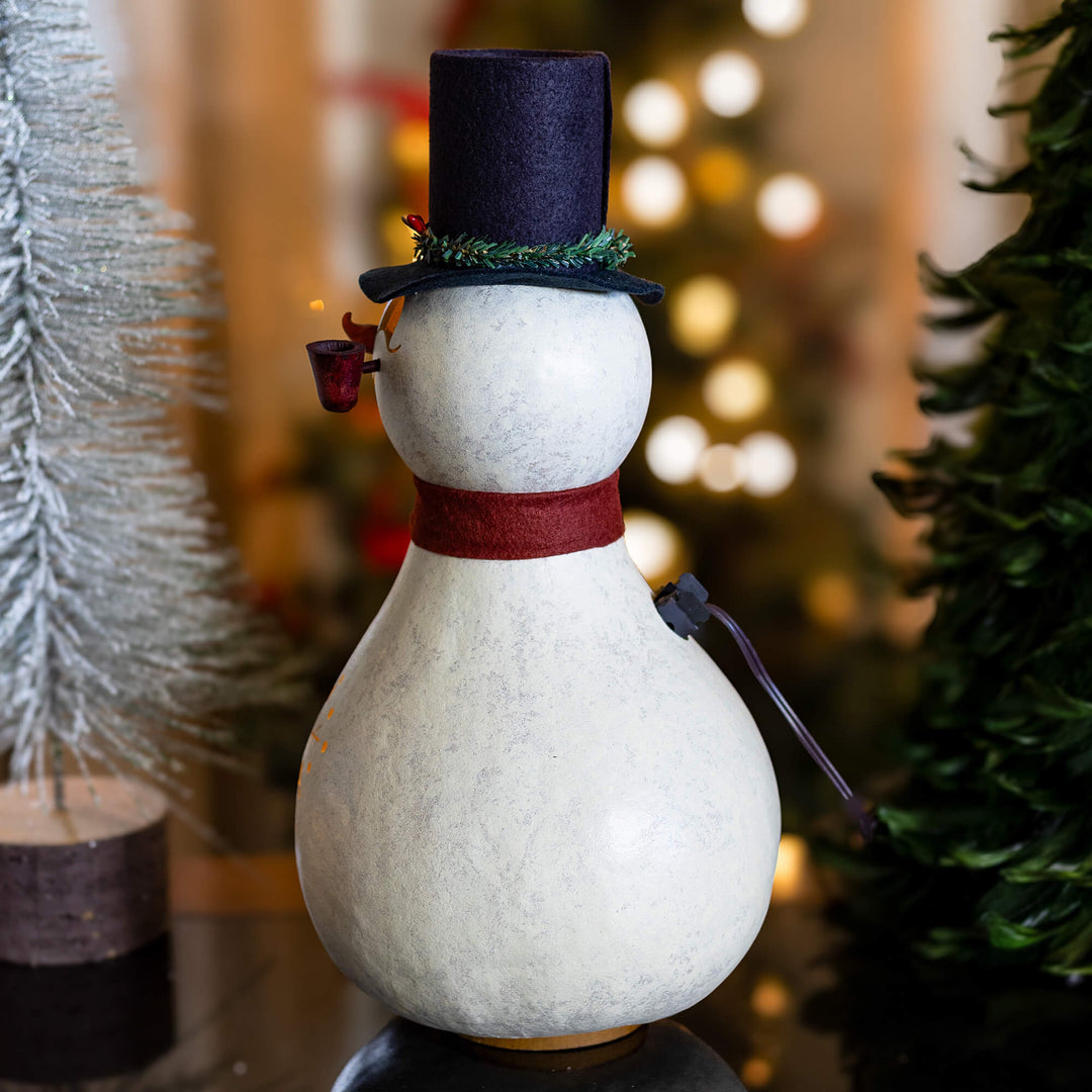 Blizzard Large Lit Snowman Gourd -Side View at Meadowbrooke Gourds. 