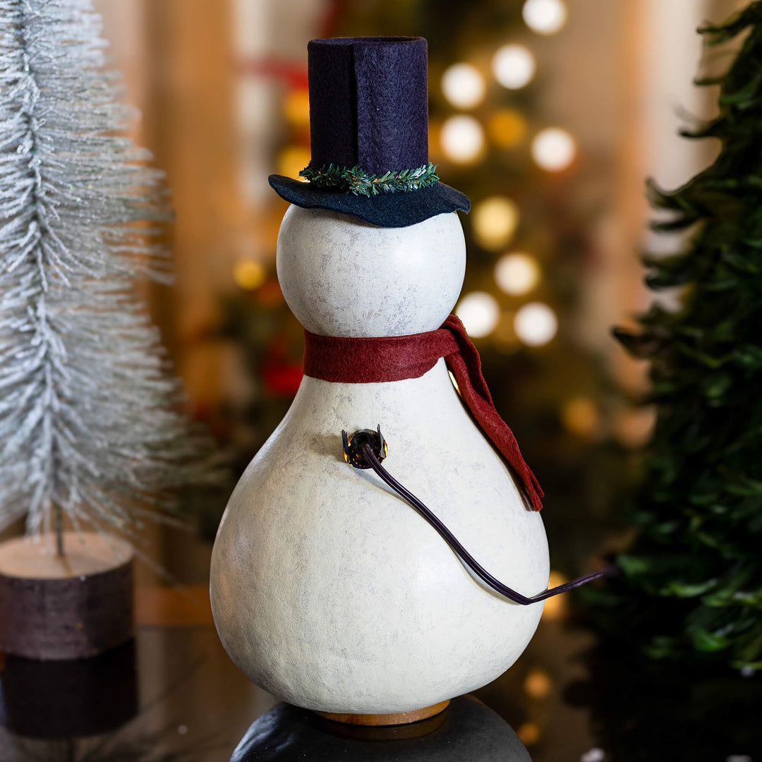 Blizzard Large Lit Snowman Gourd -Back View at Meadowbrooke Gourds. 