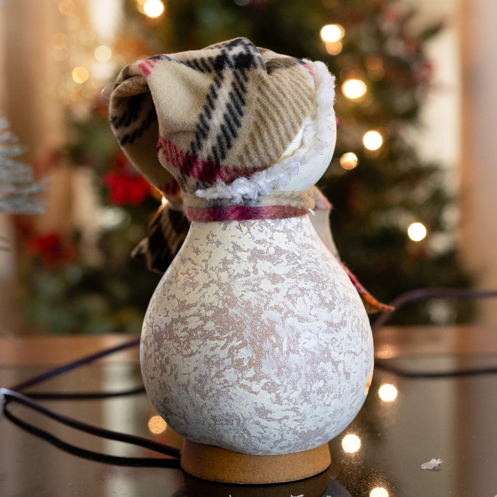 Blizzard Snow Lady Gourd Luminary - Side View showing details on hand-made scarf and hat details