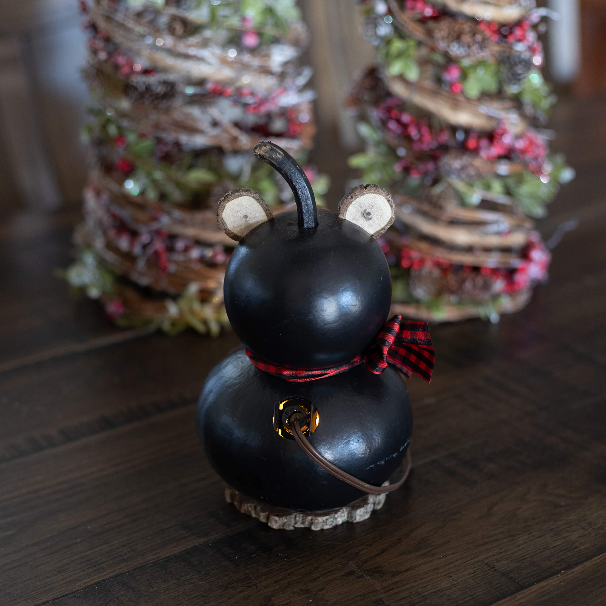 Brooks - Small Lit Black Bear Winter Wildlife Gourd Decor