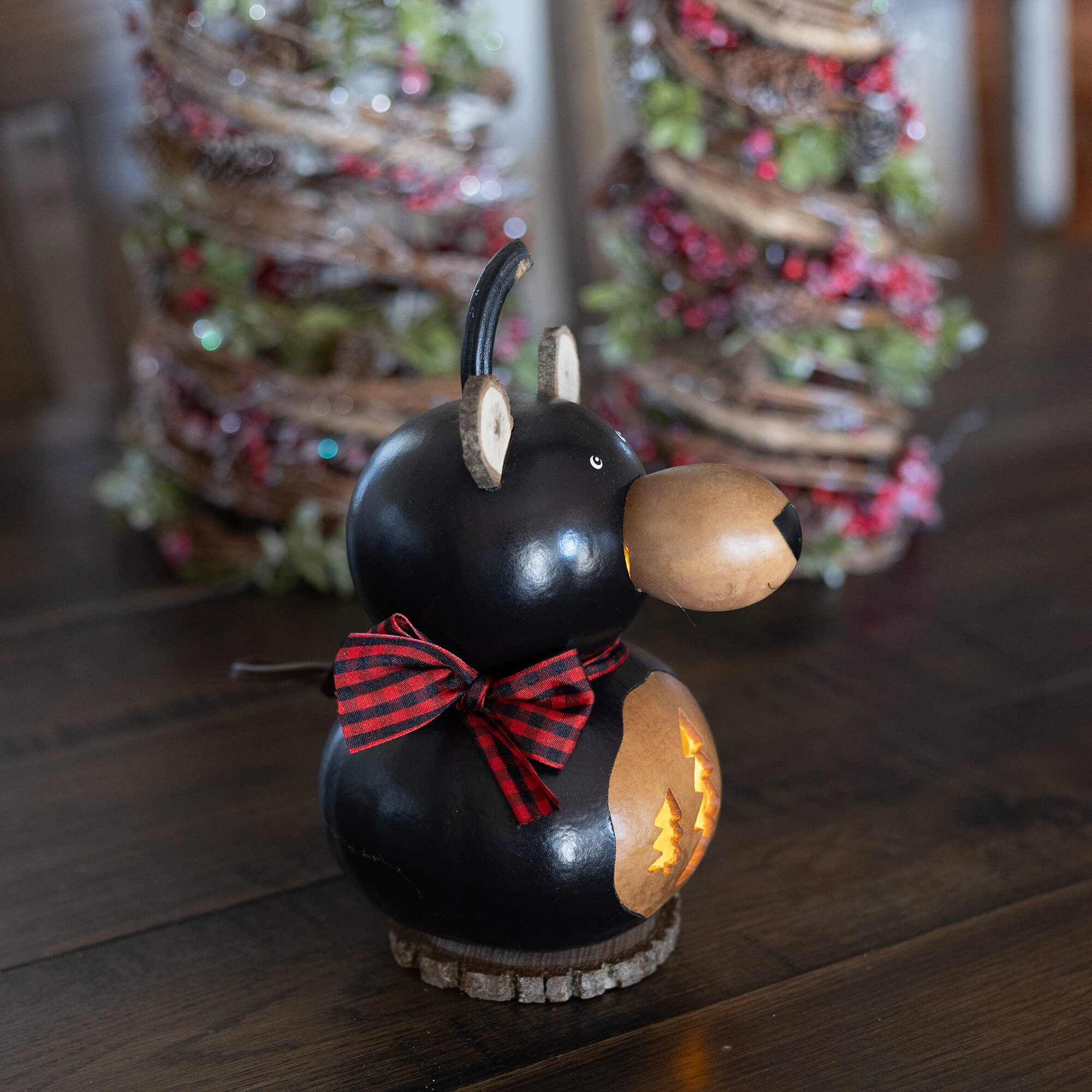 Brooks - Small Lit Black Bear Winter Wildlife Gourd Decor