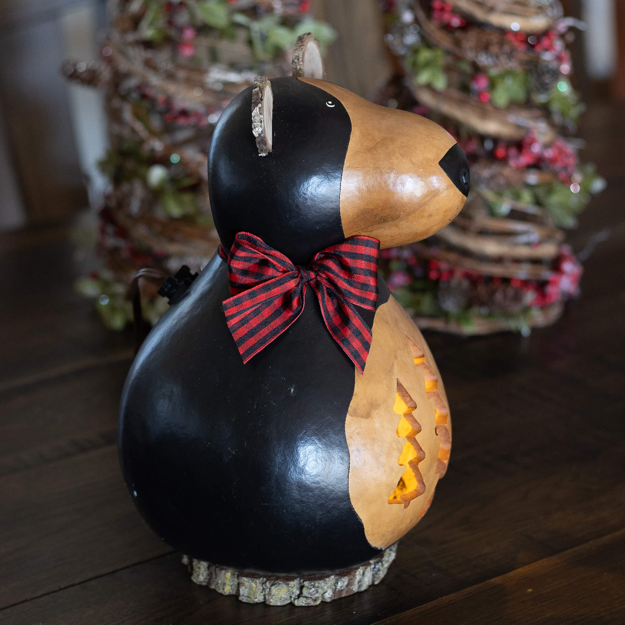 Brooks - Large Lit Black Bear Winter Wildlife Gourd Decor