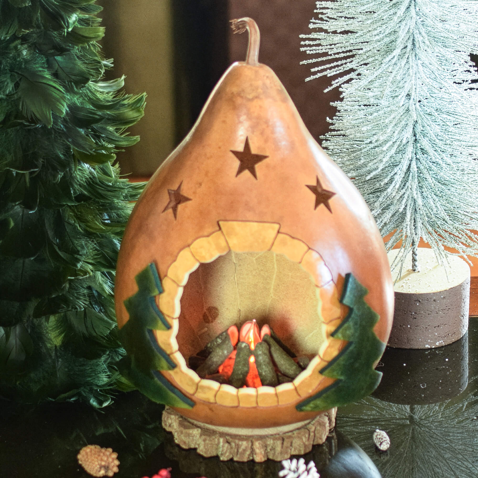 Campfire Gourd cabin woods Winter flickering outdoors Gourd Decor