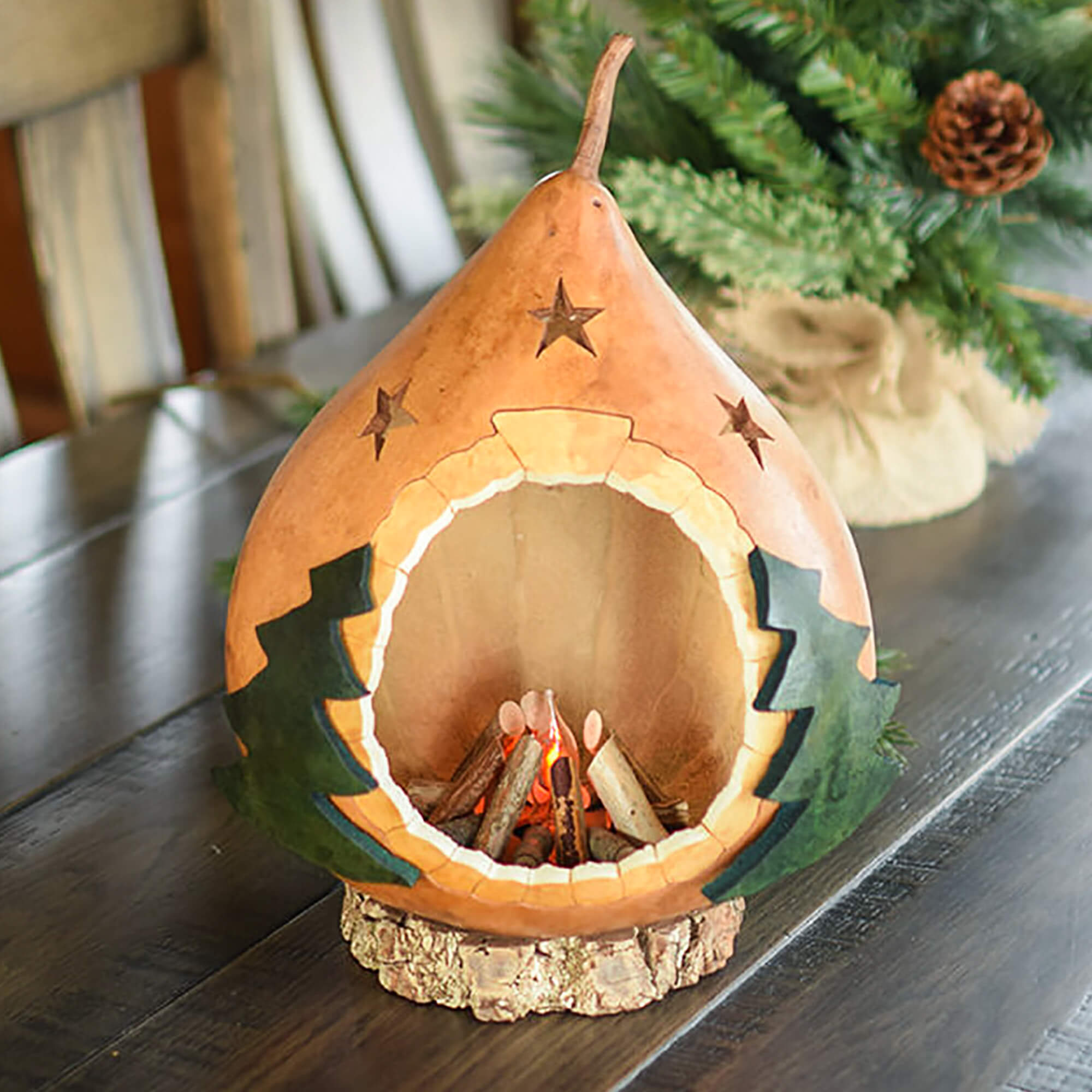 Campfire Gourd cabin woods Winter flickering outdoors Gourd Decor