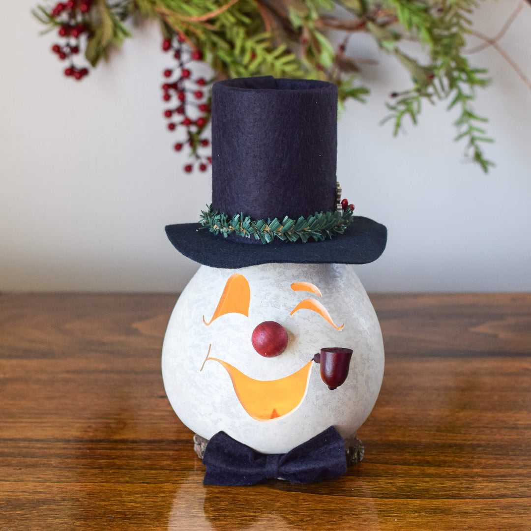 Clyde Small Lit Snowman Gourd at Meadowbrooke Gourds. 