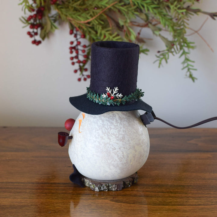 Clyde Small Lit Snowman Gourd - Side View at Meadowbrooke Gourds. 