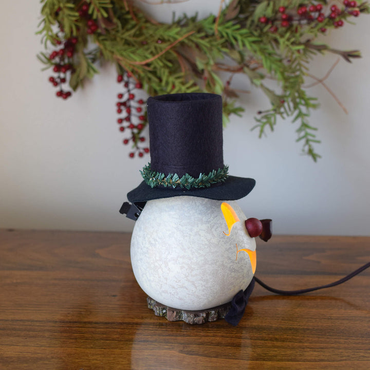 Clyde Small Lit Snowman Gourd - Side View at Meadowbrooke Gourds. 