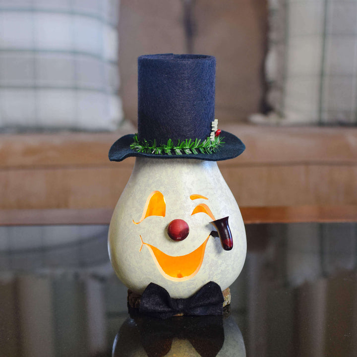Clyde Small Lit Snowman Gourd at Meadowbrooke Gourds. 
