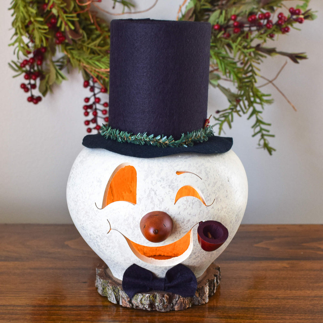Clyde Medium Lit Snowman Gourd at Meadowbrooke Gourds. 