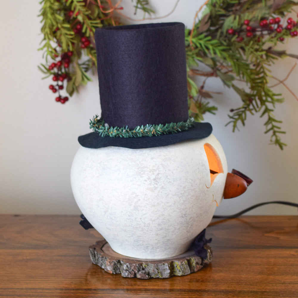 Clyde Medium Lit Snowman Gourd - Side View at Meadowbrooke Gourds. 