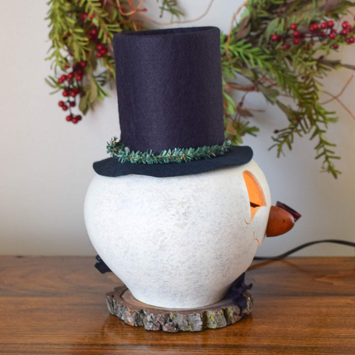 Clyde Medium Lit Snowman Gourd - Side View at Meadowbrooke Gourds. 