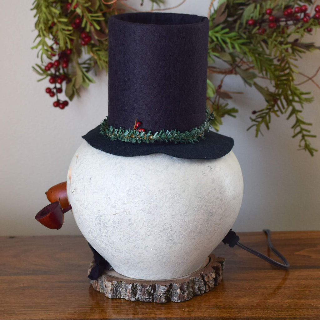 Clyde Medium Lit Snowman Gourd - Side View at Meadowbrooke Gourds. 