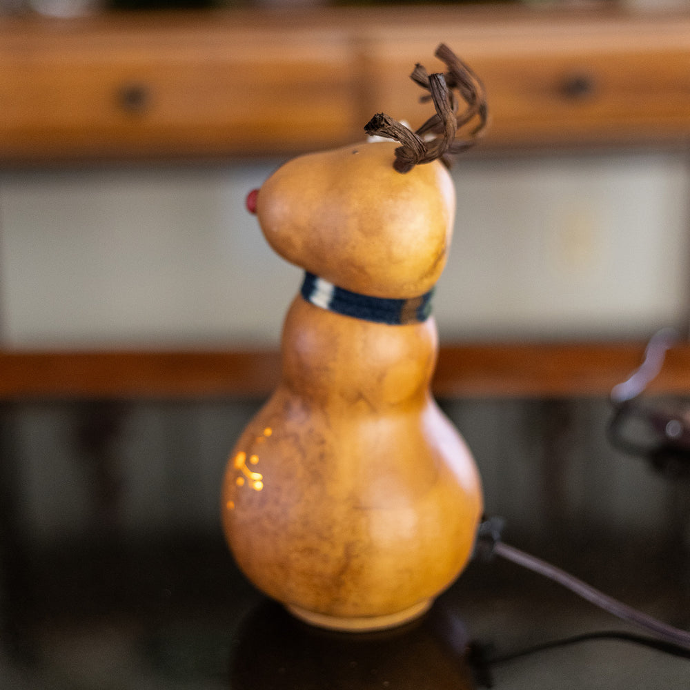 Dash Small Lit Girl Reindeer Gourd - Side View at Meadowbrooke Gourds. 