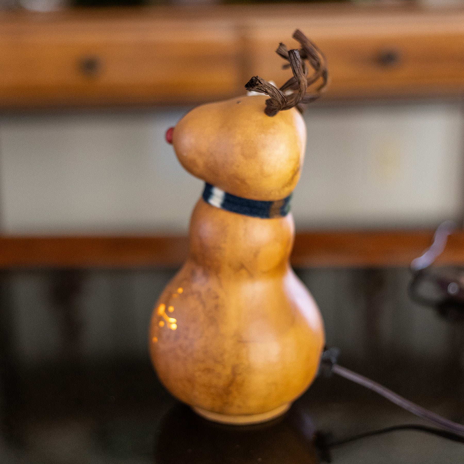 Dash Small Lit Girl Reindeer Gourd - Side View at Meadowbrooke Gourds. 