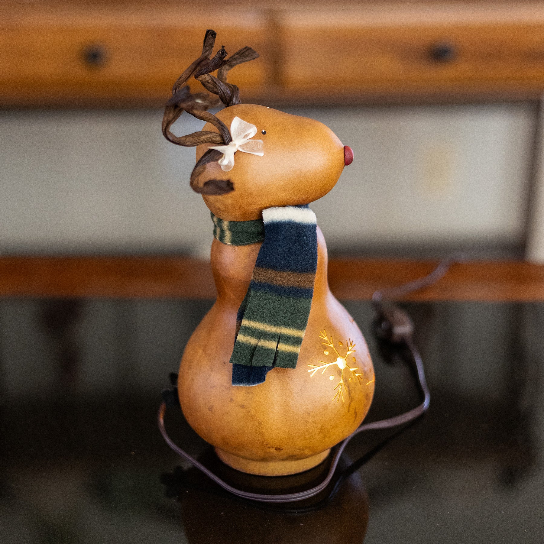 Dash Small Lit Girl Reindeer Gourd - Side View at Meadowbrooke Gourds. 