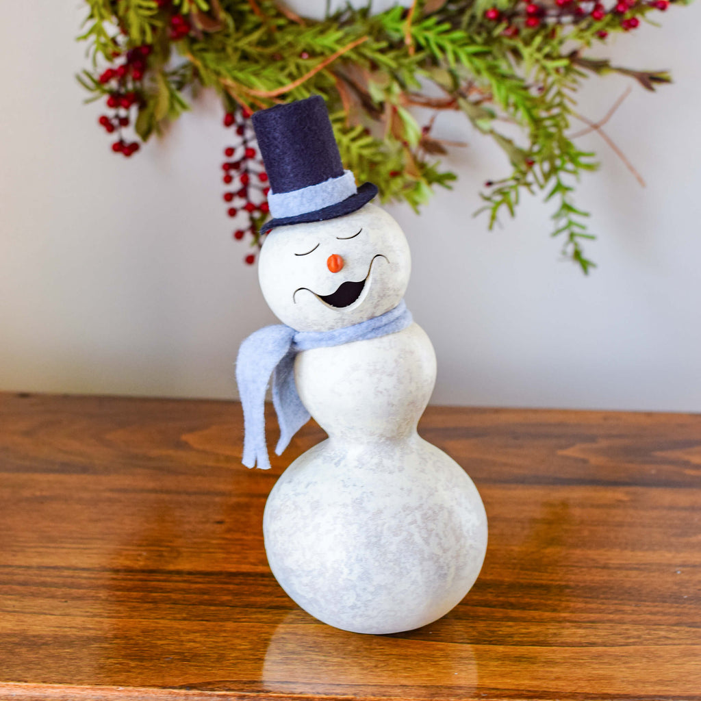 Frostworth Snowman - Winter hand-crafted gourd design by Meadowbrooke Gourds