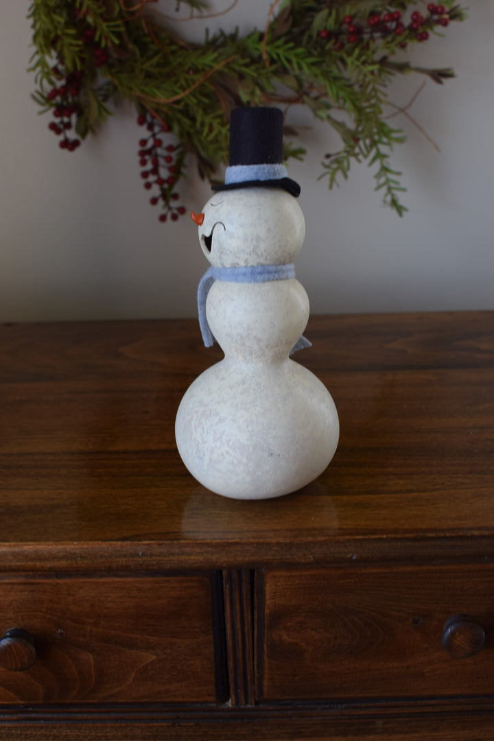 Frostworth Snowman Gourd Side View at Meadowbrooke Gourds. 