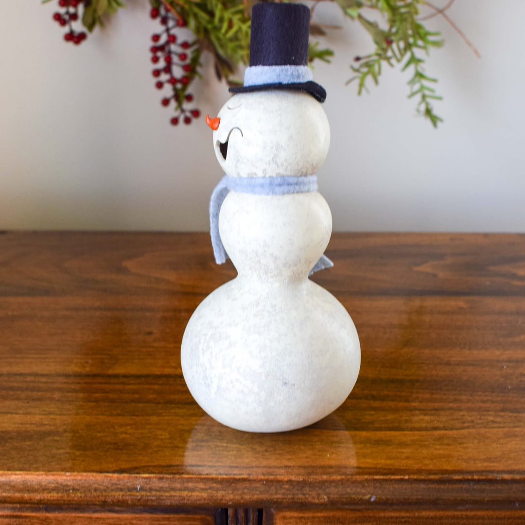 Frostworth Snowman - Winter hand-crafted gourd design by Meadowbrooke Gourds