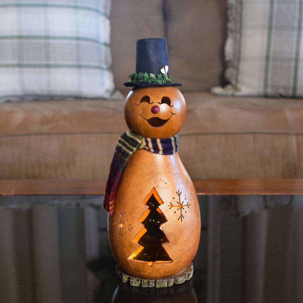 Flurry Small Tall Lit Snowman Gourd at Meadowbrooke Gourds. 