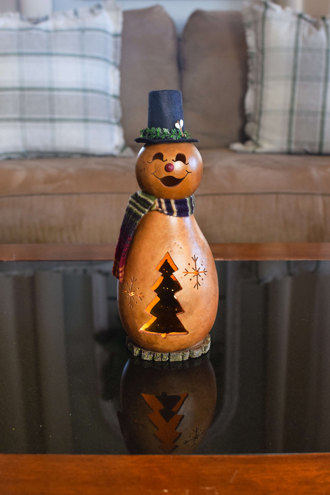 Flurry Small Tall Lit Snowman Gourd at Meadowbrooke Gourds. 