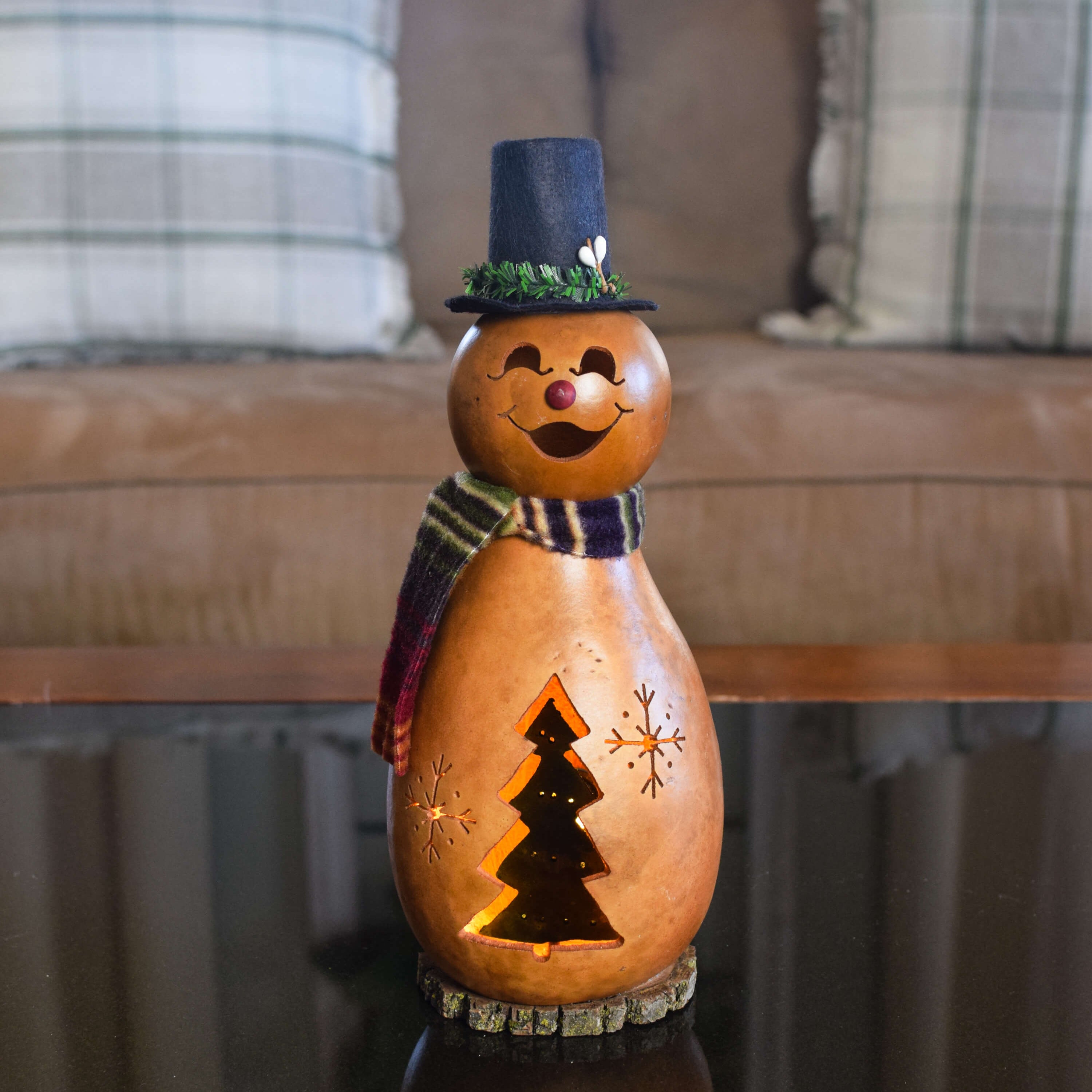 Flurry Small Tall Lit Snowman Gourd at Meadowbrooke Gourds. 