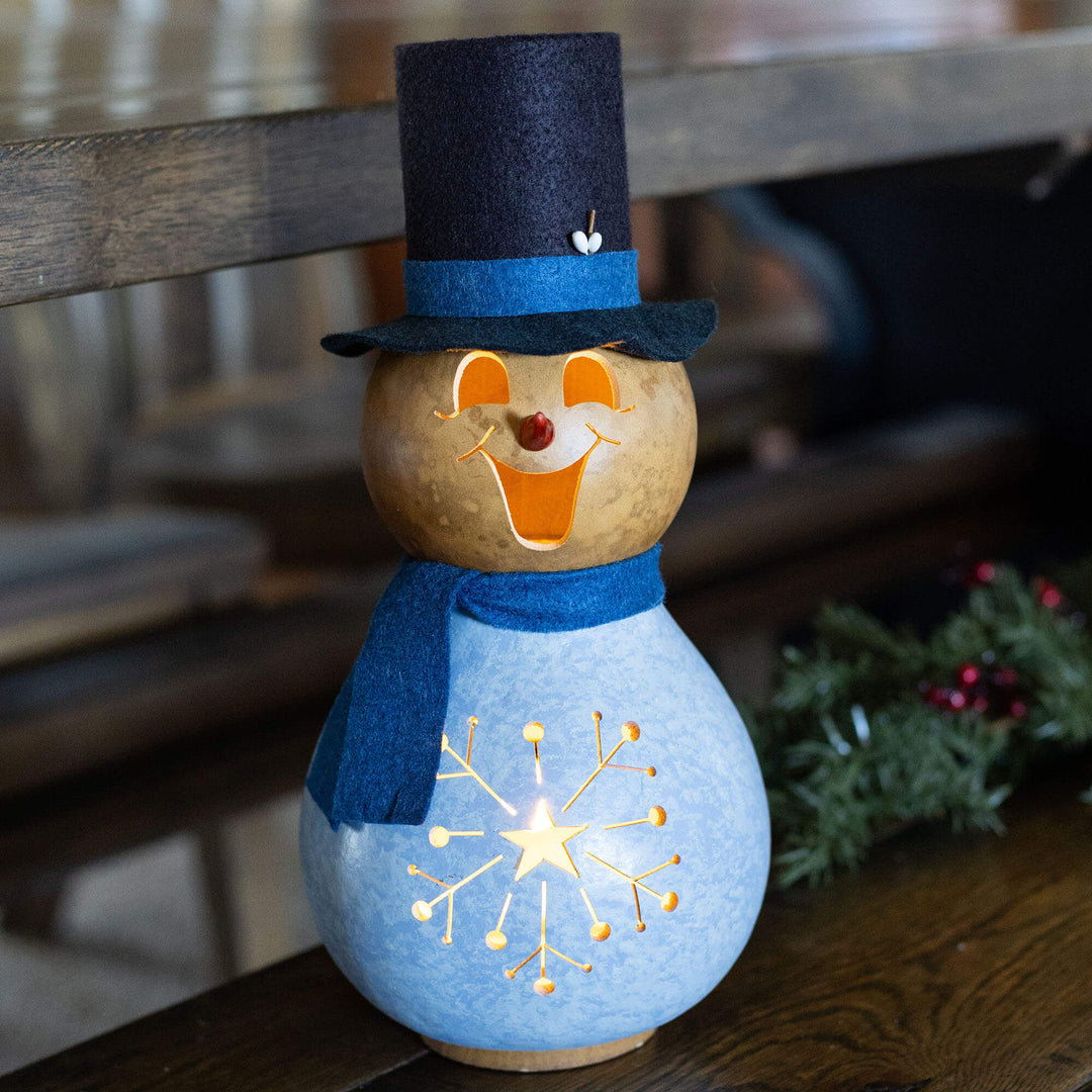 Gabriel Medium Lit Snowman Gourd at Meadowbrooke Gourds. 