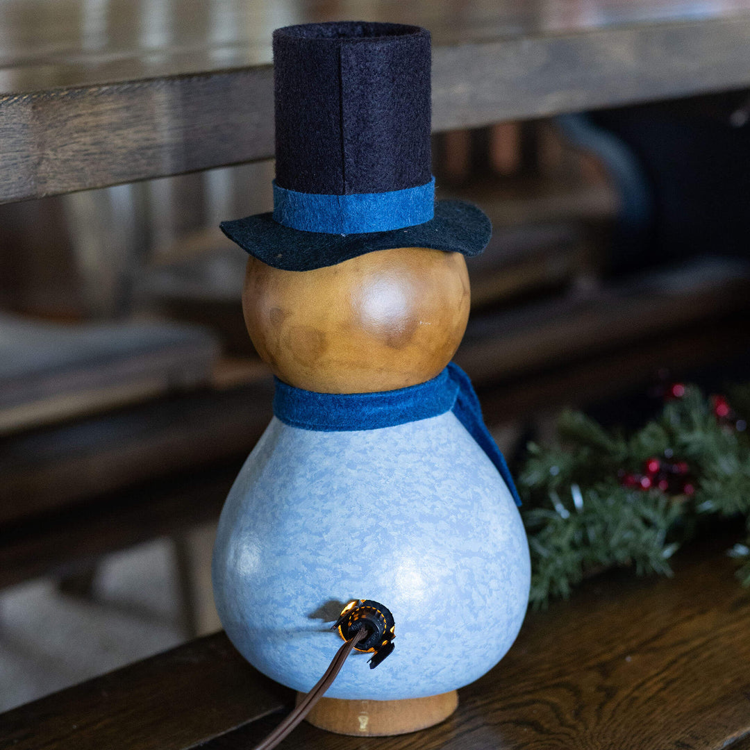 Gabriel Medium Lit Snowman Gourd - Back View at Meadowbrooke Gourds. 