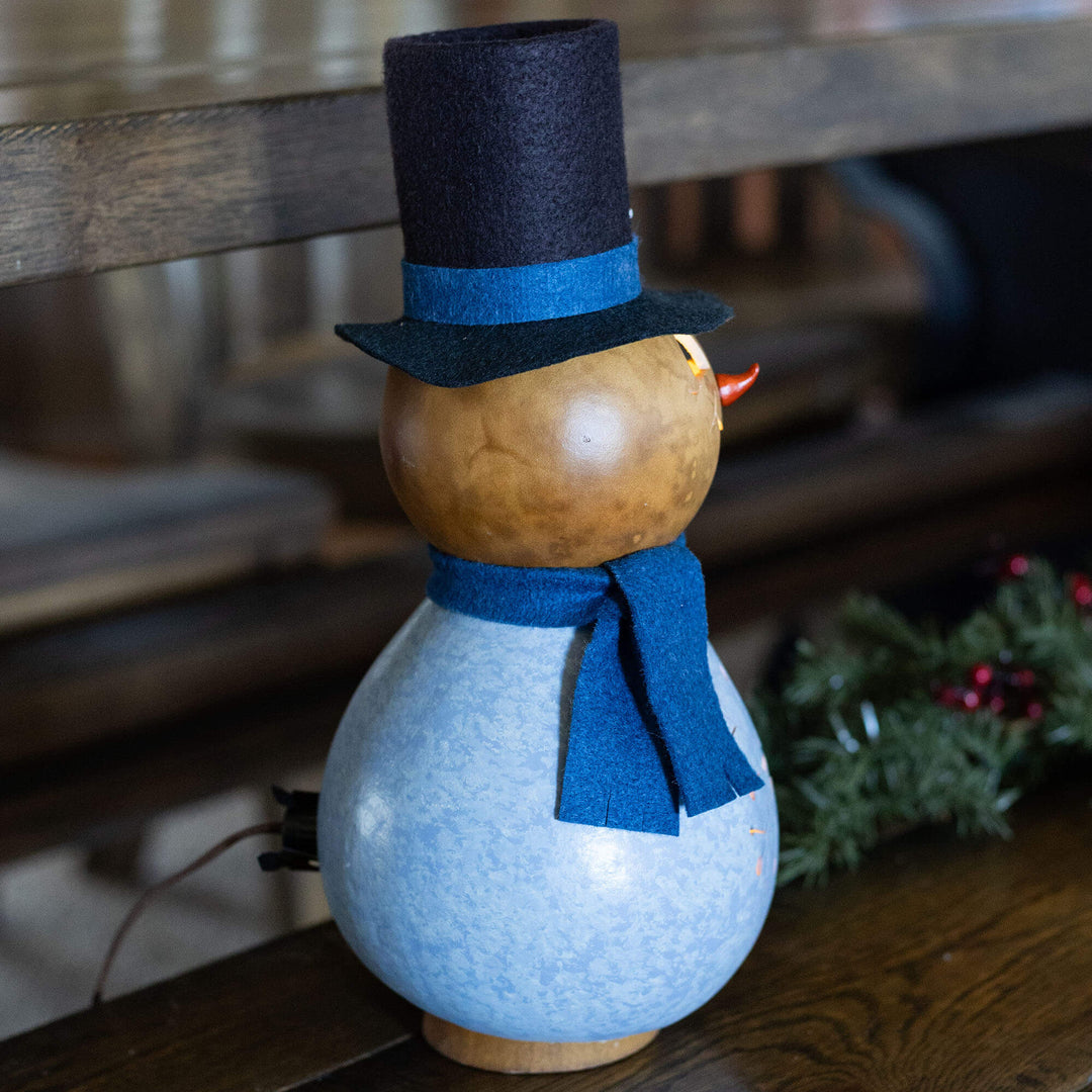 Gabriel Medium Lit Snowman Gourd - Side View at Meadowbrooke Gourds. 