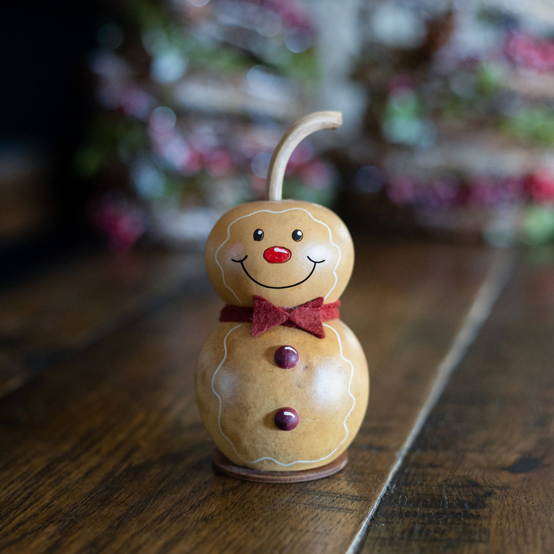 Gingerbread Man - Tiny - Winter hand-crafted gourd design by Meadowbrooke Gourds