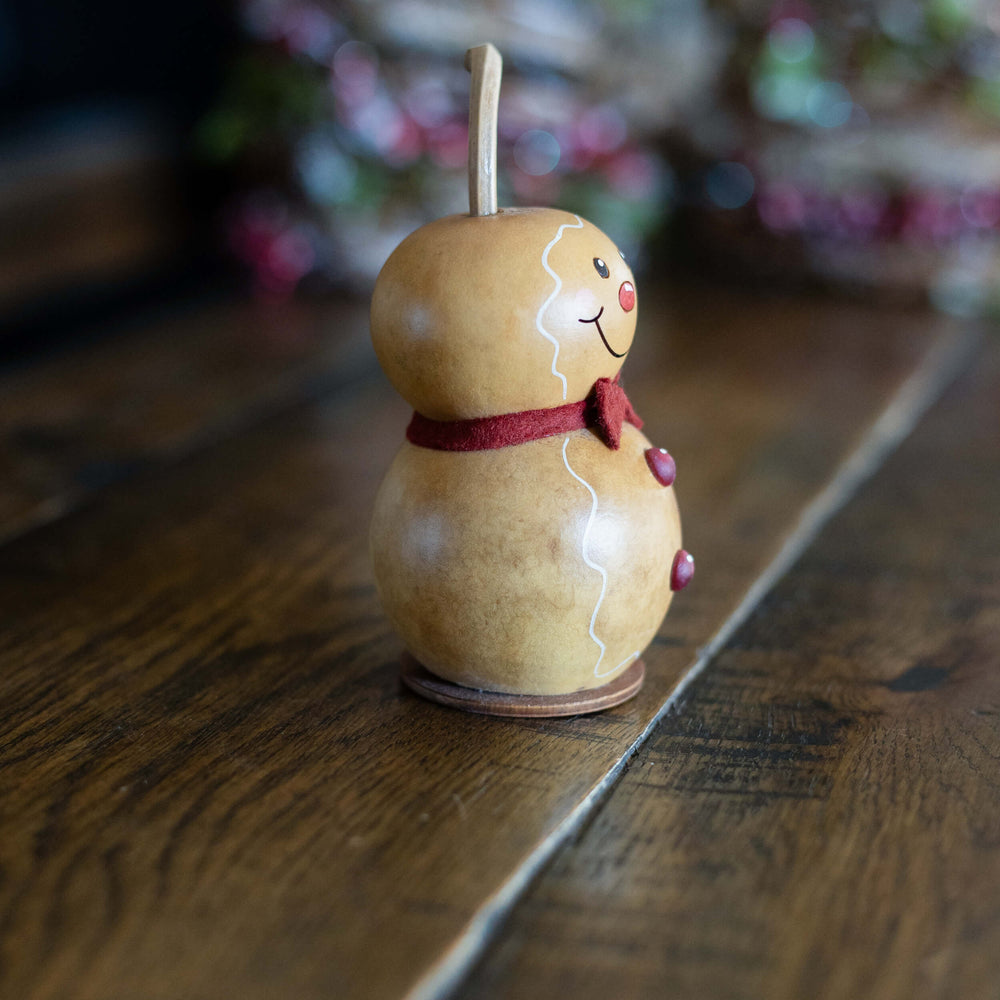 Gingerbread Man - Tiny - Winter hand-crafted gourd design by Meadowbrooke Gourds