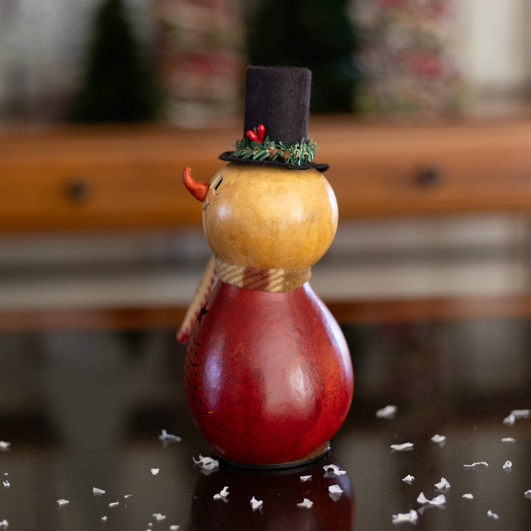 Joel Miniature Snowman Gourd - Side View at Meadowbrooke Gourds. 