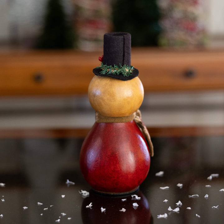 Joel Miniature Snowman Gourd -Back View at Meadowbrooke Gourds. 